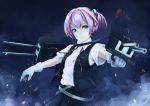  1girl aiming blue_eyes gloves hair_ornament infinote kantai_collection looking_at_viewer outstretched_arms personification pink_hair ponytail school_uniform shiranui_(kantai_collection) short_hair short_sleeves skirt solo spread_arms white_gloves 