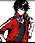  1boy black_hair glasses headphones kagerou_project kisaragi_shintarou short_hair solo track_jacket wonoco0916 