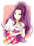  1girl aikatsu! crown jewelry kanzaki_mizuki long_hair looking_at_viewer necklace ponytail purple_hair smile solo violet_eyes yuu_(1197159) 