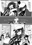  &gt;_&lt; 1boy 3girls admiral_(kantai_collection) ahoge black_hair comic eyepatch haruna_(kantai_collection) hat heart kantai_collection kiso_(kantai_collection) kongou_(kantai_collection) mocco monochrome multiple_girls nontraditional_miko personification school_uniform short_hair t-head_admiral translated 