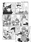  =_= admiral_(kantai_collection) ahoge armored_aircraft_carrier_oni blush_stickers cape chibi eyepatch fang hat kantai_collection kiso_(kantai_collection) kuma_(kantai_collection) long_hair o_o peaked_cap shinkaisei-kan short_hair stabbed swordfish tama_(kantai_collection) urushi 