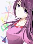  1girl long_hair monogatari_(series) purple_hair school_uniform senjougahara_hitagi solo stationery violet_eyes 