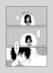  1boy 1girl black_hair blush closed_eyes cocoro33 comic hair_ornament hairclip highres japanese_clothes kagerou_project kimono long_hair monochrome short_hair sleeping tateyama_ayano translation_request 