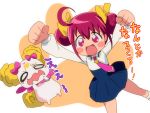  1girl ahoge candy_(smile_precure!) double_bun hoshizora_miyuki necktie open_mouth pink_eyes pink_hair precure school_uniform skirt smile smile_precure! translation_request twintails yo_yuma 