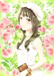  1girl bracelet brown_eyes brown_hair dress flower jewelry leaf long_hair mikzuki_nana mitsuki_meiya nature photo smile solo white_dress 