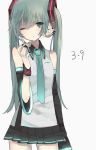  39 aqua_eyes aqua_hair hatsune_miku headset highres long_hair necktie nekoniku_(neko_1013) twintails vocaloid wince 