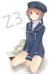  1girl beret blush brown_eyes brown_hair hat kantai_collection looking_at_viewer personification sailor_collar sailor_hat short_hair solo z3_max_schultz_(kantai_collection) 