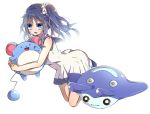  1girl akako blue_eyes blue_hair crossover hiradaira_chisaki long_hair mantyke marill nagi_no_asukara pokemon pokemon_(creature) pokemon_(game) pokemon_hgss sailor_dress school_uniform serafuku side_ponytail stingray 