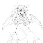  1girl blush breasts flying_sweatdrops kaiser2050101 long_hair looking_at_viewer monochrome pregnant remilia_scarlet simple_background solo touhou white_background wings 