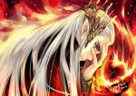 artist_name crown dated elf fire hand_on_own_face kaga long_hair lord_of_the_rings pointy_ears red_eyes signature silver_hair the_hobbit thranduil 