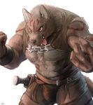  1boy animal_ears canine chain claws fangs gawain_(artist) kemono necklace orange_eyes sword vest weapon wolf 