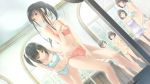  6+girls black_hair bloomers blush bra camisole chemise flowers_(innocent_grey) game_cg hair_ornament hand_on_own_chest mole multiple_girls navel panties ponytail sasaki_ichigo scrunchie shirahane_suou short_hair side_ponytail sugina_miki underwear underwear_only 