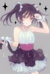  1girl ame_yamori bare_shoulders black_hair copyright_name fingerless_gloves gloves jewelry love_live!_school_idol_project nail_polish necklace parted_lips red_eyes simple_background sleeveless solo twintails yazawa_nico 