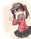  1girl closed_eyes gradient gradient_background kantai_collection magatama maiku open_mouth rough ryuujou_(kantai_collection) simple_background sketch smile solo translation_request visor_cap 