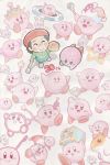  1girl :d adeleine anniversary art_brush blush_stickers copy_ability crown english from_above hamster highres kirby kirby&#039;s_dreamland kirby&#039;s_epic_yarn kirby_(series) kirby_64 kirby_and_the_amazing_mirror kirby_canvas_curse kirby_super_star oda_takashi open_mouth paintbrush revision rick_(kirby) scepter smile standing star treasure_chest umbrella wand 