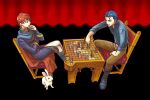  2boys alcohol belt blue_eyes blue_hair board_game boots brown_eyes cape chair chess circlet dat eliwood_(fire_emblem) fire_emblem fire_emblem:_rekka_no_ken goblet hector_(fire_emblem) male multiple_boys rabbit redhead sitting wine 