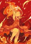  1girl adventure_time armpits dancing dress fire flambo flame_princess forehead_jewel long_hair panties red_eyes small_breasts smile thighs underwear white_panties wink 