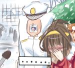  1girl admiral_(kantai_collection) ahoge bare_shoulders brown_hair comic dakimakura_(object) detached_sleeves facepalm hairband hasaya highres japanese_clothes jewelry kantai_collection kongou_(kantai_collection) long_hair microphone personification photo_(object) pillow ring solo special_feeling_(meme) wedding_ring 