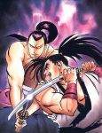  black_hair fighting haohmaru katana kibagami_genjuro long_hair male official_art samurai_shodown snk 