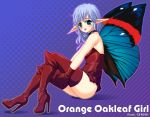  blue_hair butterfly_wings genshi green_eyes original pointy_ears solo thighhighs wings 
