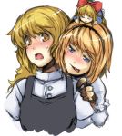  alice_margatroid bad_id blonde_hair blush hands kirisame_marisa long_hair multiple_girls ofuro_(artist) ofuro_mantarou shanghai shanghai_doll sketch sweat sweatdrop tongue touhou you_gonna_get_raped 