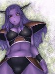  breasts captain_ginyu cleavage dragon_ball dragon_ball_z dragonball dragonball_z genderswap horns humio purple_hair purple_skin red_eyes solo veins 