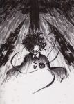  chain chains cross hair_over_one_eye highres komeiji_satori let monochrome solo touhou traditional_media 