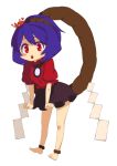 bad_id barefoot chibi feet ke-su purple_hair red_eyes short_hair skirt solo touhou yasaka_kanako