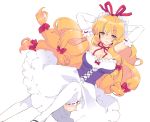  blonde_hair breasts chita cleavage elbow_gloves gloves hat large_breasts long_hair looking_at_viewer purple_eyes simple_background smile solo sunday_nationally thigh-highs thighhighs touhou violet_eyes white_background white_legwear yakumo_yukari 