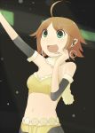  alternate_hairstyle awakened_miki bad_id breasts brown_hair cleavage earrings green_eyes hoshii_miki idolmaster jewelry live_for_venus microphone midriff open_mouth short_hair smile solo supi_(pixiv) 