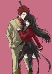  black_hair collar couple formal heart jacket long_hair lucifer necktie red_eyes red_hair redhead short_hair smile stakes_of_purgatory suit thighhighs toritori umineko_no_naku_koro_ni ushiromiya_battler 