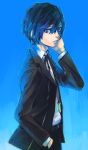  arisato_minato blue_eyes blue_hair headphones male persona persona_3 school_uniform short_hair solo utk-utk 