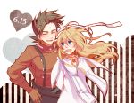  1girl arms_behind arms_behind_back blonde_hair blue_eyes blush brown_hair closed_eyes colette_brunel couple gloves happy heart jewelry lloyd_irving long_hair necklace sarai short_hair smile tales_of_(series) tales_of_symphonia 