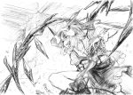  crazy_eyes fangs flandre_scarlet fumei hat imizu_(nitro_unknown) monochrome ribbon sketch touhou wings 