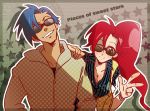   blue_hair couple kamina long_hair naritama_saty pieces_of_sweet_stars redhead sunglasses tengen_toppa_gurren_lagann v yoko_ritona  