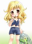  bird blonde_hair brown_eyes cage child inko long_hair navel parrot pinky_out pocky shorts solo suzuka_(artist) suzuka_(mogyumera) takasu_yasuko toradora! 