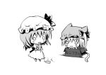  animal_ears bad_id bat_wings box cat_ears cat_tail chibi flandre_scarlet hanahanaken hat in_box in_container kemonomimi_mode monochrome multiple_girls o_o ponytail popsicle remilia_scarlet short_hair siblings side_ponytail sisters tail touhou wings 