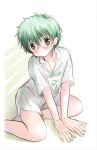  1boy blush boy character_request glasses green_eyes green_hair gym_clothes male palms_on_ground short_hair shota 