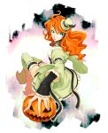  green_eyes halloween hat horns jack-o'-lantern jack-o-lantern mini_top_hat orange_hair original pumpkin solo top_hat yuzukarin 