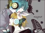  blue_eyes bow butterfly butterfly_hair_ornament butterfly_wings flower genderswap green_hair hair_ornament hatsune_mikuo headphones hug kagamine_rin magnet_(vocaloid) open_mouth short_hair vocaloid wings 