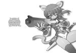  blade_(artist) blade_(lovewn) cat_ears gun lowres monochrome solo sword tail thighhighs weapon wink 
