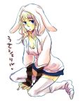  blonde_hair blue_eyes breasts bunny_ears cleavage macross macross_frontier sheryl_nome sketch solo thigh-highs thighhighs tmsk translated translation_request 