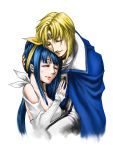  1boy 1girl blonde_hair blue_hair closed_eyes couple dizzy guilty_gear guilty_gear_2 happy hug ky_kiske ribbon 