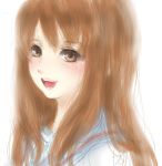  bad_id blush brown_eyes brown_hair face long_hair miyano-8025 school_uniform smile solo suzumiya_haruhi_no_yuuutsu 
