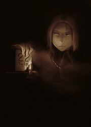  angry axis_powers_hetalia burning calendar calendar_(object) dark dontachos fire lighter male monochrome poland_(hetalia) sepia solo 