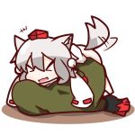  &gt;_&lt; 1girl :3 animal_ears bottomless couch fang hat highres inubashiri_momiji nuu_(nu-nyu) open_mouth silver_hair tail tail_wagging tokin_hat touhou wolf_ears wolf_tail 