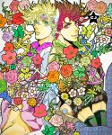  2boys anchor blonde_hair caesar_anthonio_zeppeli colorful flower green_eyes jojo_no_kimyou_na_bouken joseph_joestar_(young) ktttttttttt multiple_boys purple_hair redhead 