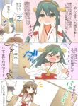  1boy 2girls admiral_(kantai_collection) ahoge alternate_hair_color bare_shoulders brown_hair comic detached_sleeves double_bun hair_ornament hairband haruna_(kantai_collection) headgear highres japanese_clothes kantai_collection kongou_(kantai_collection) long_hair multiple_girls nontraditional_miko ouhara_lolong personification translation_request 