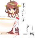  1boy 1girl admiral_(kantai_collection) ahoge bare_shoulders brown_hair chibi comic cup detached_sleeves double_bun hair_ornament hairband headgear japanese_clothes kantai_collection kongou_(kantai_collection) long_hair nontraditional_miko ouhara_lolong personification size_difference tea teacup translation_request 