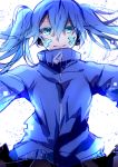  1girl blue_eyes blue_hair ene_(kagerou_project) headphones kagerou_project kanro_(3637_3637) long_hair smile tears twintails 